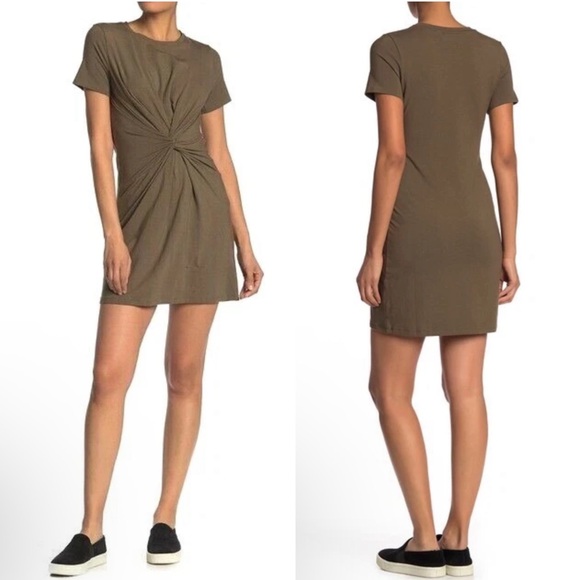 •THEORY•‎ Rubric Short Sleeve Knot Tee T-Shirt Dress in Army Green Size P / US 0 - Picture 14 of 14